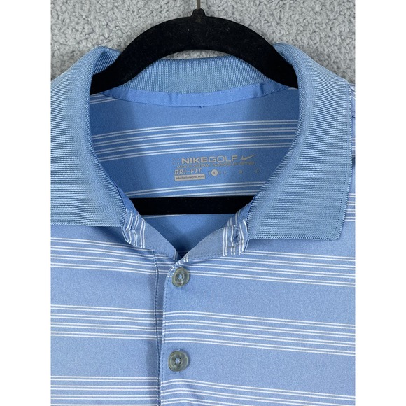 Nike Gold Dri Fit Men's Golf Polo Shirt Blue Stripe Size L - Picture 8 of 10